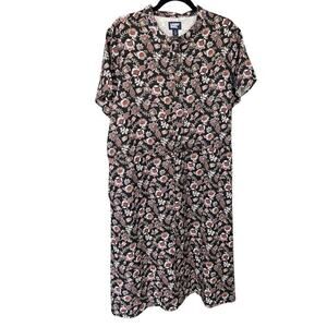 Lands' End Paisley Floral Short Sleeve Button Front Midi Dress Size Large 14/16